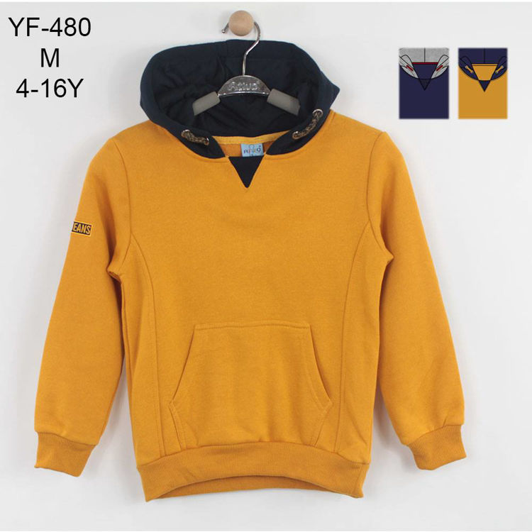 Picture of YF480 BOYS WINTER THERMAL PLAIN HOODIE WITH TWO POCKETS